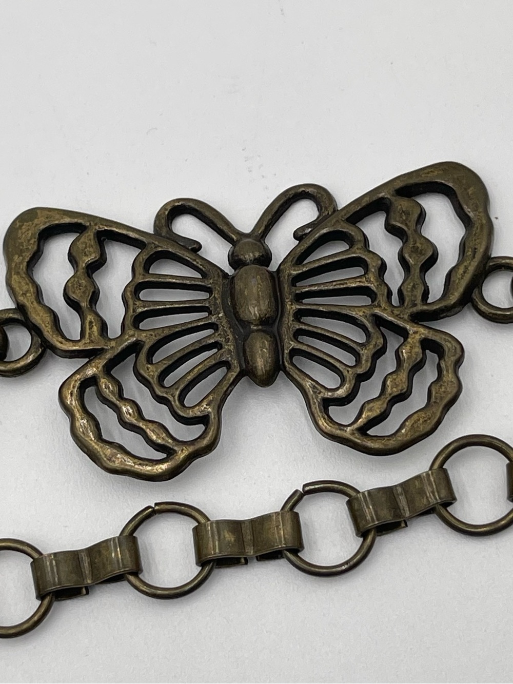Butterfly Waist Belly Chain Link Belt 41 1/4 Statement Hippie Boho Antique Brass - Picture 5 of 7